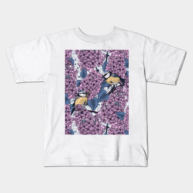 Tit birds in the lilac garden 1 Kids T-Shirt by katerinamk